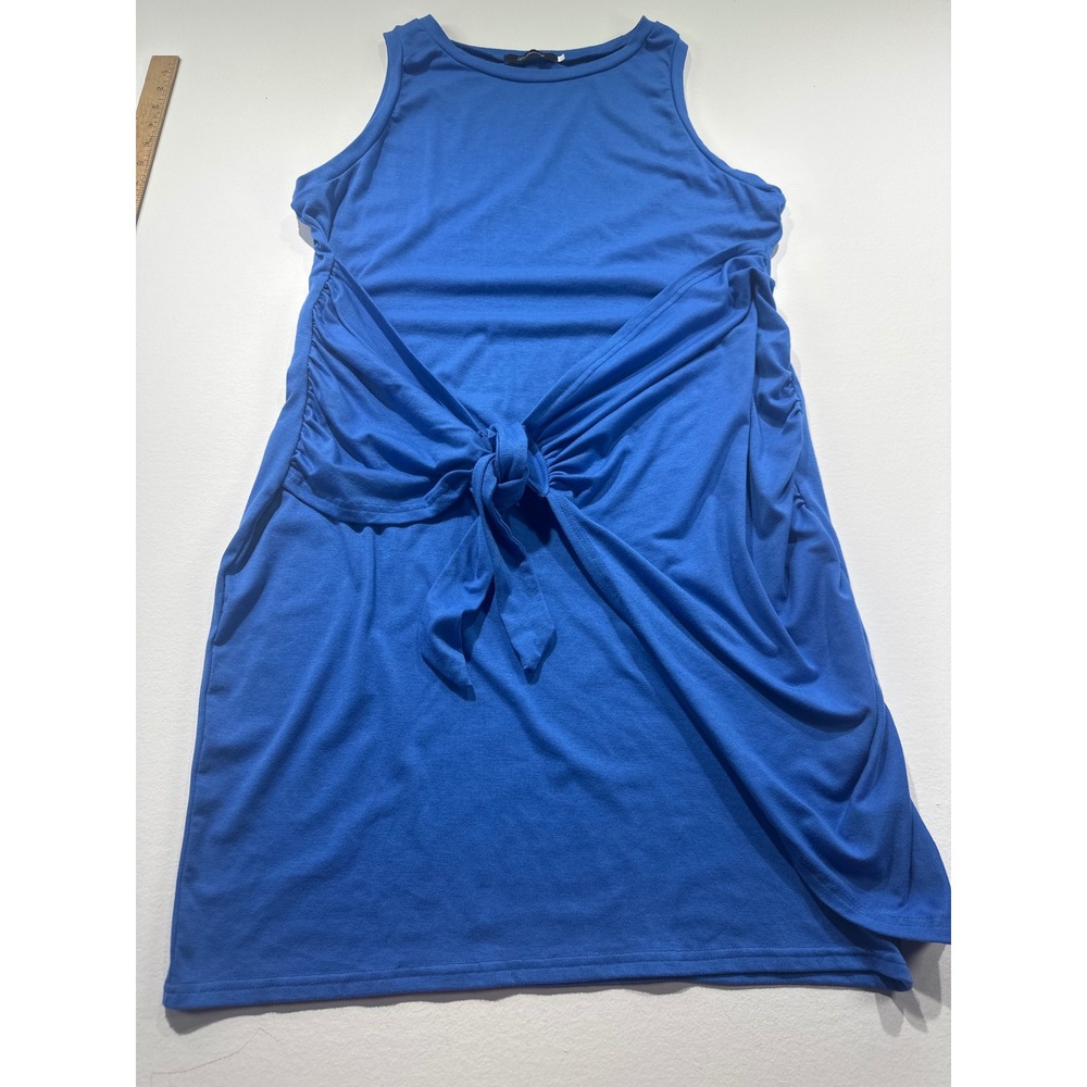 Lillusory Royal Blue Sleeveless Front Tie Ruched Knit Wrap Dress XL
